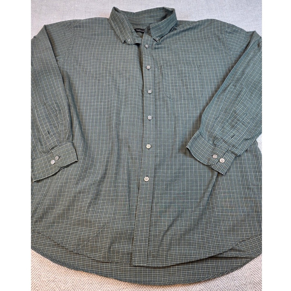 Van Heusen Mens XXL Green Blue Micro Check Button Down Long Sleeve Shirt